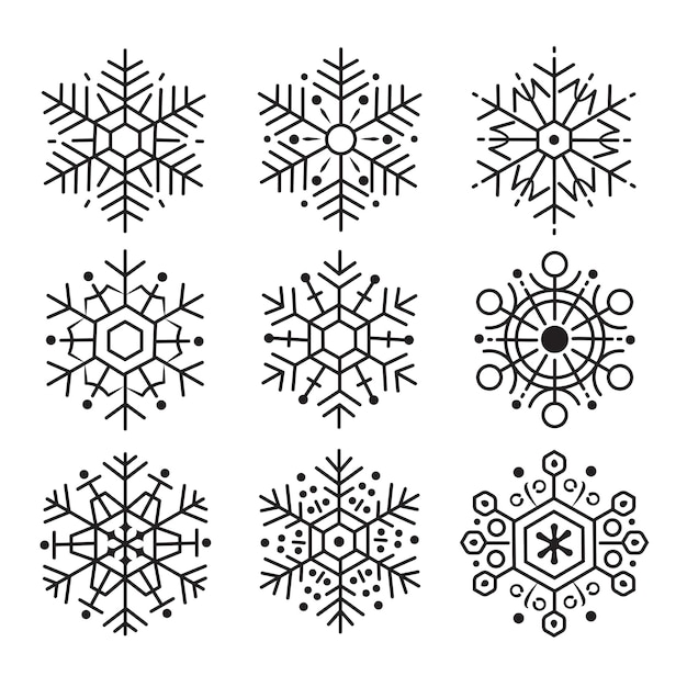Colección de patrones minimalistas de copos de nieve
