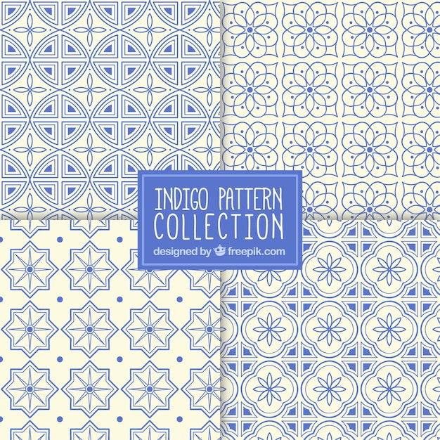 Colección de patrones de mosaicos ornamentales en color azul