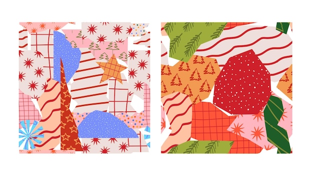 Colección de patrones navideños sin costuras con papel rasgado con textura navideña