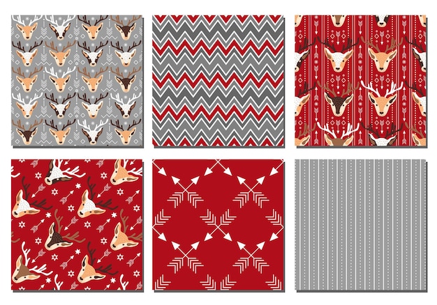 Colección de patrones navideños festivos. Ilustración vectorial.
