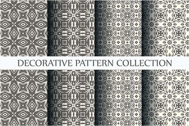 Colección de patrones ornamentales sin fisuras con un mínimo de color blanco y negro