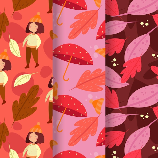 Colección de patrones de otoño en diseño plano
