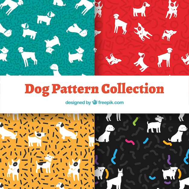 Vector colección de patrones de perros en cuatro colores