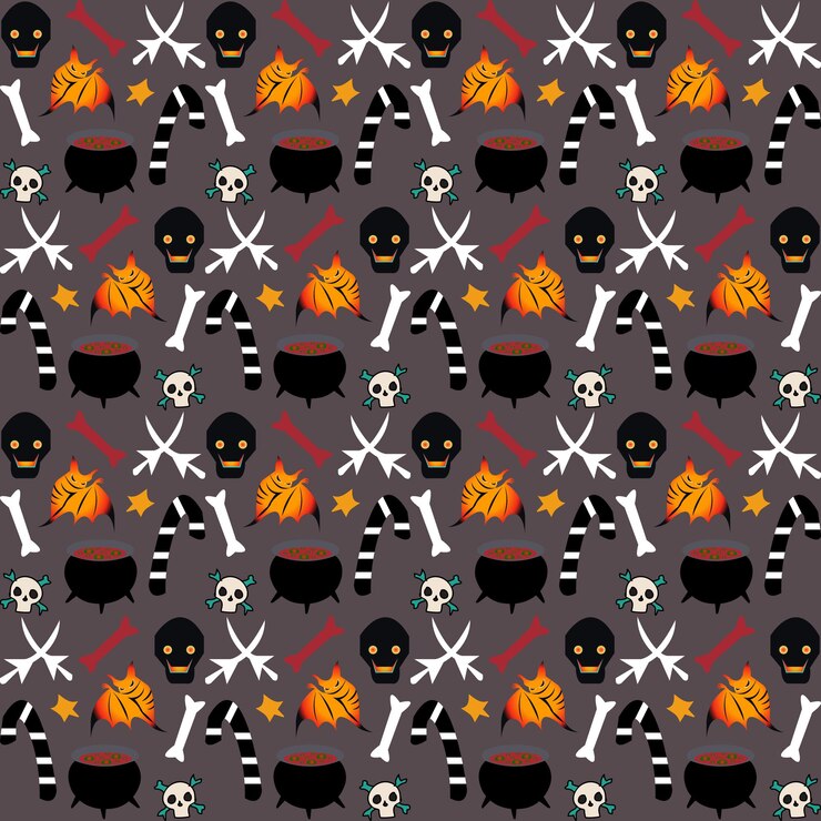 Vector colección de patrones planos de halloween dibujados a mano