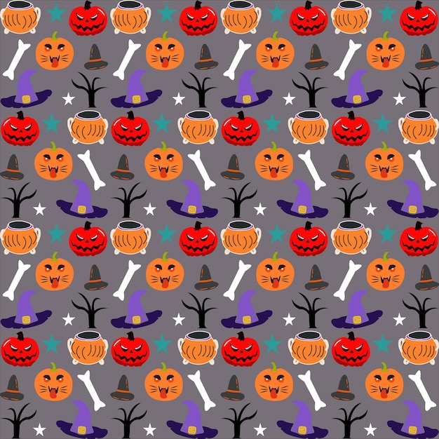 Colección de patrones planos de halloween dibujados a mano