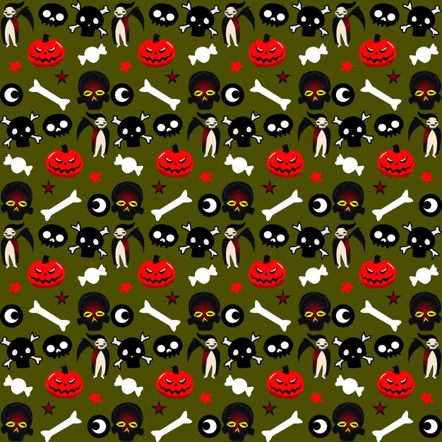 Colección de patrones planos de halloween dibujados a mano