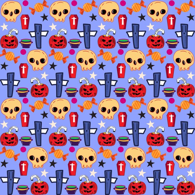 Colección de patrones planos de halloween dibujados a mano