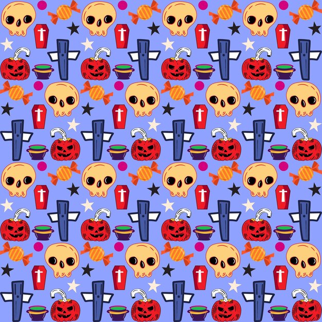 Vector colección de patrones planos de halloween dibujados a mano