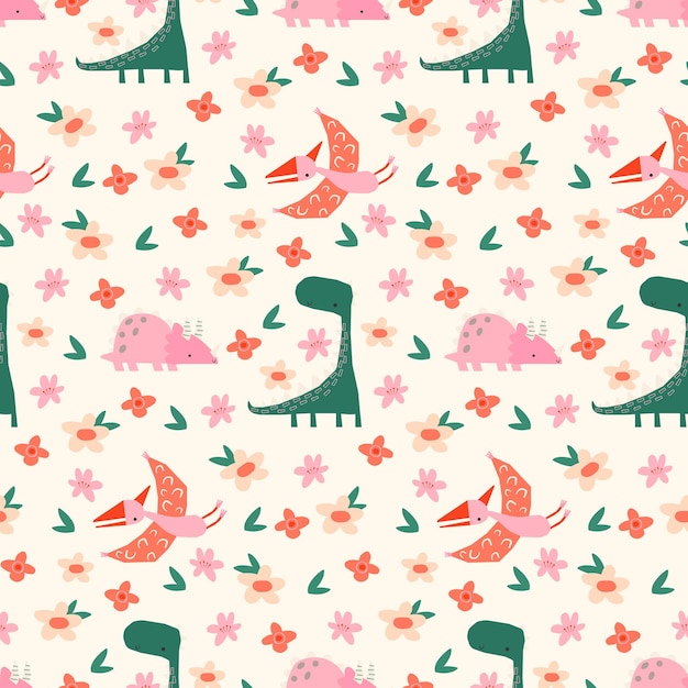 Colección de patrones con plantas de dinosaurios y elementos abstractos Patrón vectorial sin costuras con corte