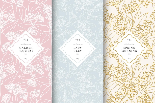 Una colección de patrones vectoriales sin costuras con intrincados diseños florales perfectos para el té