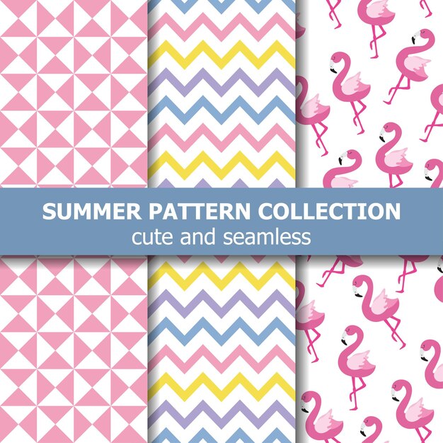 Colección de patrones de verano tropical. Tema Flamingo, banner de verano. Vector