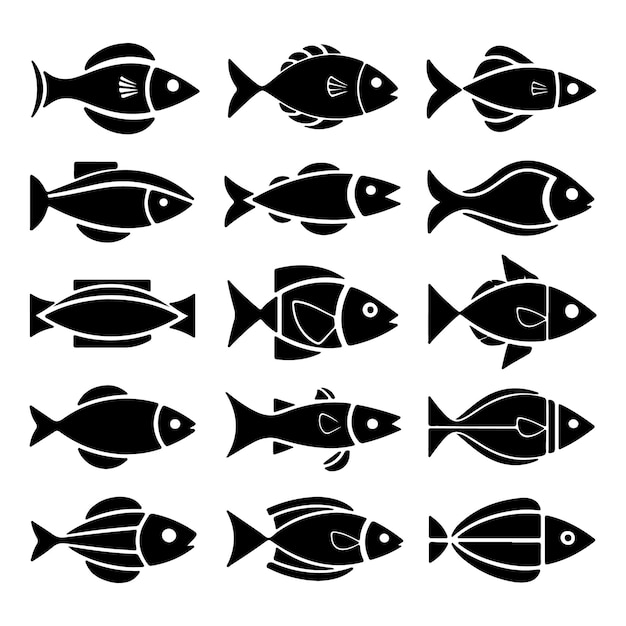 Una colección de peces con fondo blanco
