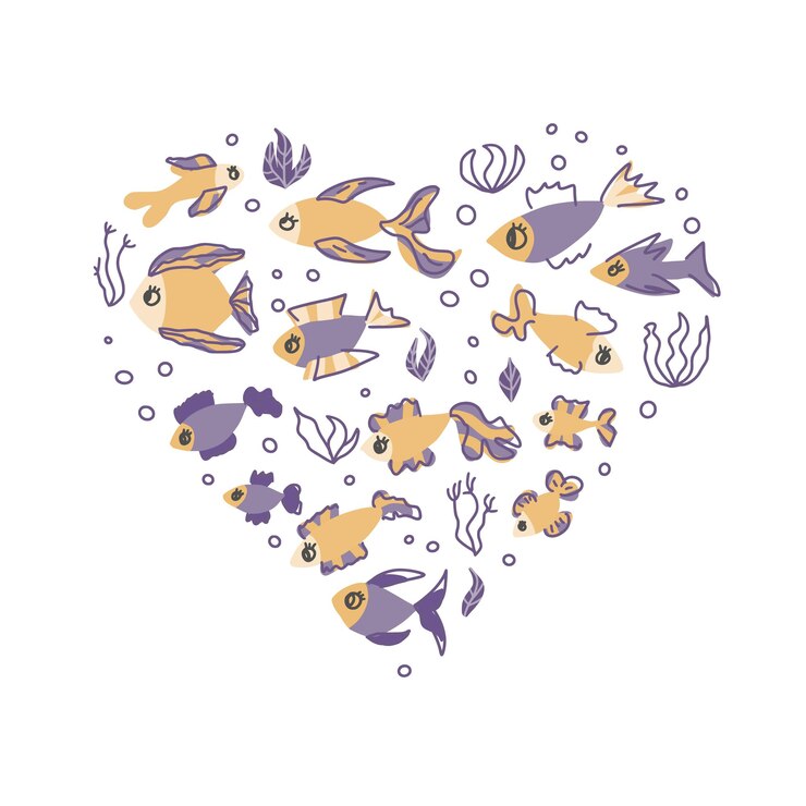 Colección de peces vectores aislados en estilo doodle