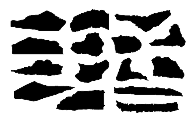 Colección de pedazos de papel rasgados Marcos cuadrados negros con bordes irregulares Conjunto de siluetas de rasgaduras