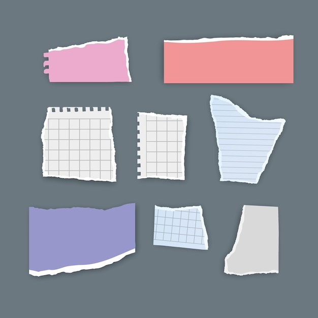 Colección de pedazos de papel rasgados