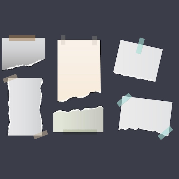 Colección de pedazos rasgados de papel de color blanco tiras de papel rasgadas Ilustración vectorial