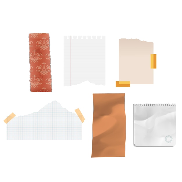 Colección de pedazos rasgados de papel de color blanco tiras de papel rasgadas Ilustración vectorial