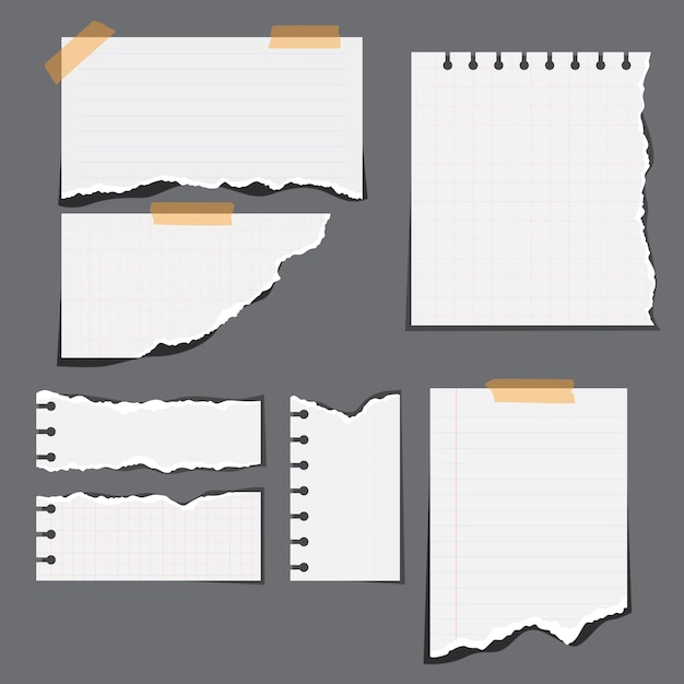 Colección de pedazos rasgados de papel de color blanco tiras de papel rasgadas Ilustración vectorial