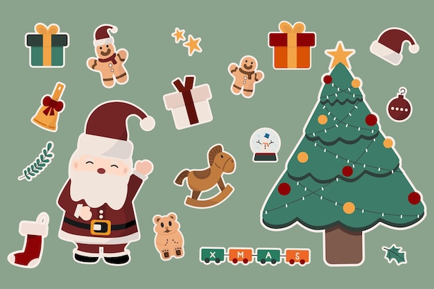Colección de pegatinas de adornos navideños con bonitos elementos de temporada