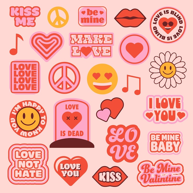 Vector colección de pegatinas de amor y parches de amor