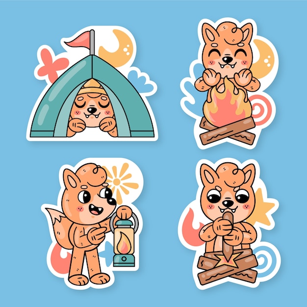 Colección de pegatinas de camping con fred the fox