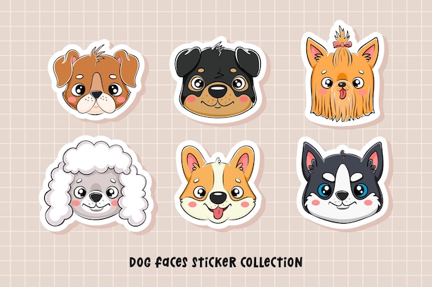 Vector colección de pegatinas de caras de perros