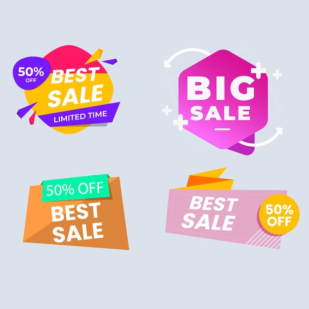 una colección de pegatinas coloridas para una gran venta