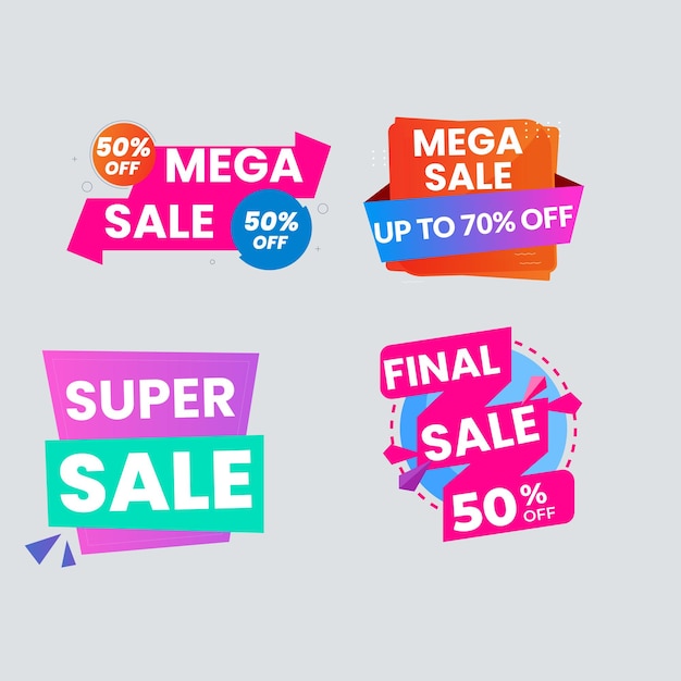una colección de pegatinas coloridas con las palabras super venta en ellos