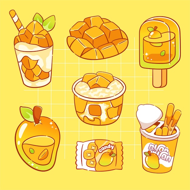 Colección de pegatinas de comida y postre de Kawaii Mango