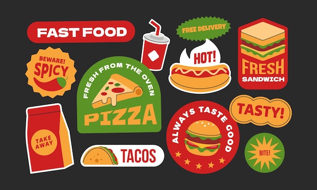 Colección de pegatinas de comida rápida Pizza hamburguesa perrito caliente sándwich tacos soda rosquilla