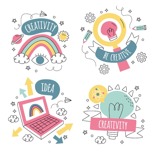 Colección de pegatinas creativas dibujadas a mano