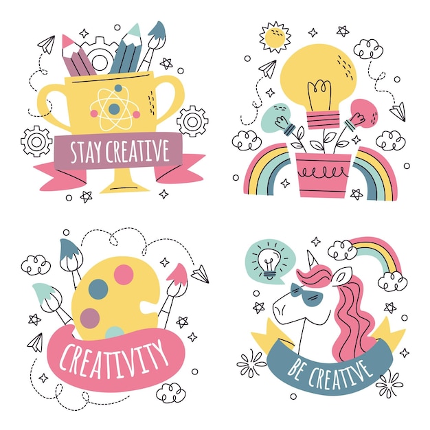 Colección de pegatinas creativas dibujadas a mano