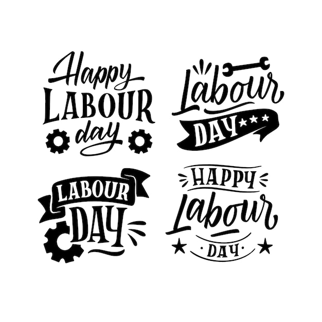 Colección de pegatinas del día del trabajo con letras monocromáticas