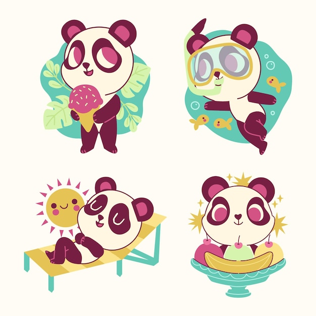 Colección de pegatinas divertidas de oso panda