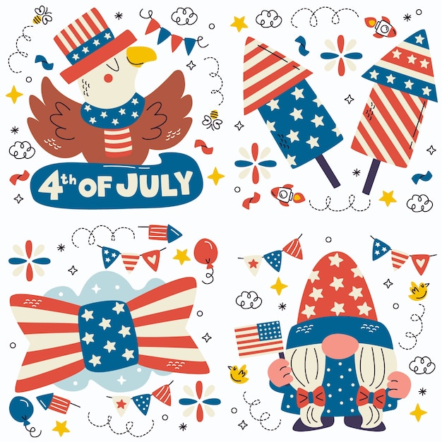 Colección de pegatinas Doodle del 4 de julio