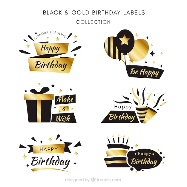 Colección de pegatinas doradas de cumpleaños