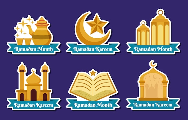 Colección de pegatinas de elementos planos para el mes de Ramadán