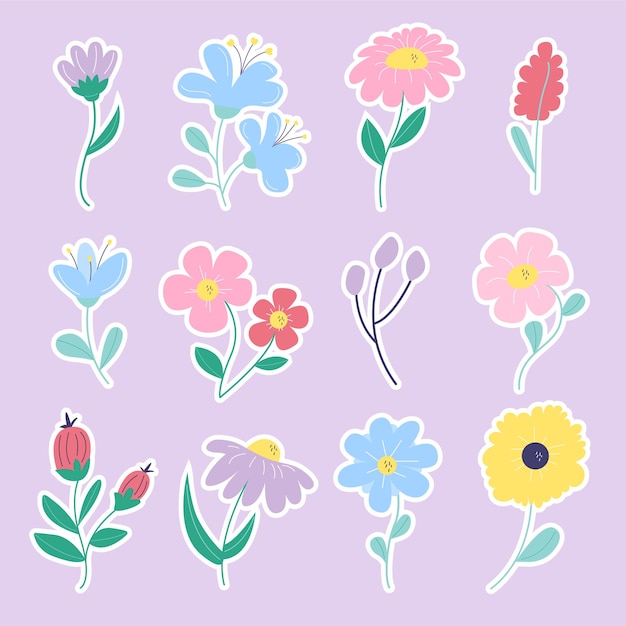 Colección de pegatinas de flores de primavera verano Vector