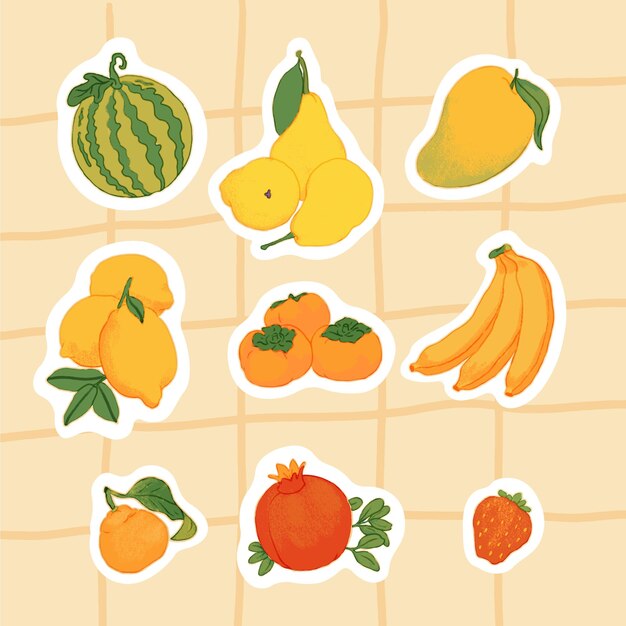 Vector colección de pegatinas de frutas dibujadas a mano