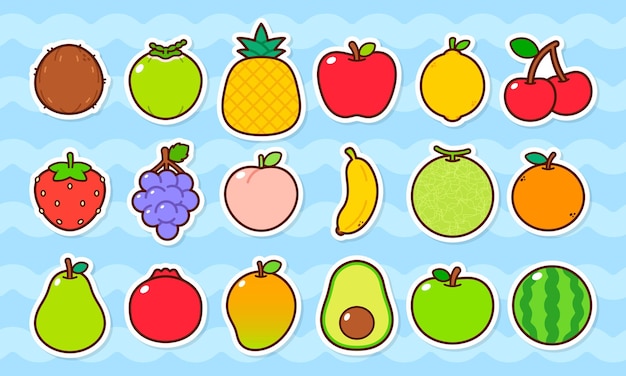 Colección de pegatinas de frutas de diseño plano vectorial