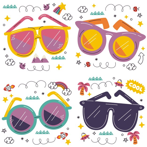 Vector colección de pegatinas de gafas doodle