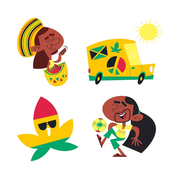 Vector colección de pegatinas de hombre rasta de dibujos animados retro