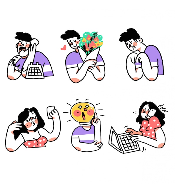 Colección de pegatinas de ilustración Doodle de interacciones