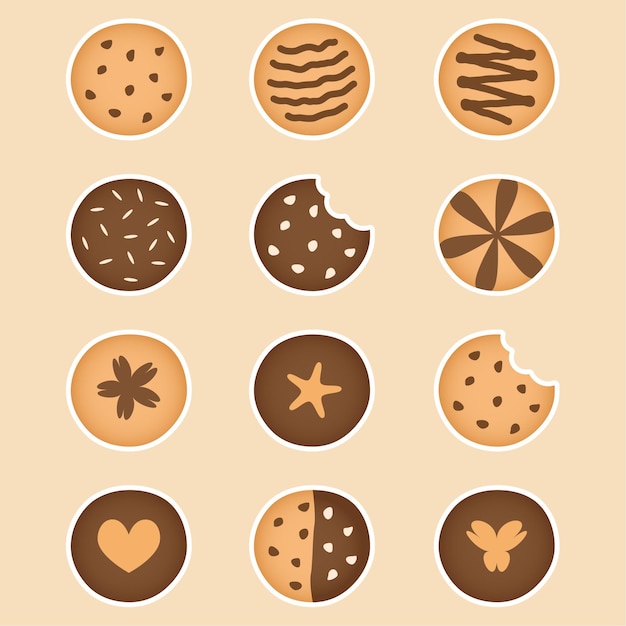 Vector colección de pegatinas de ilustraciones de galletas vectoriales