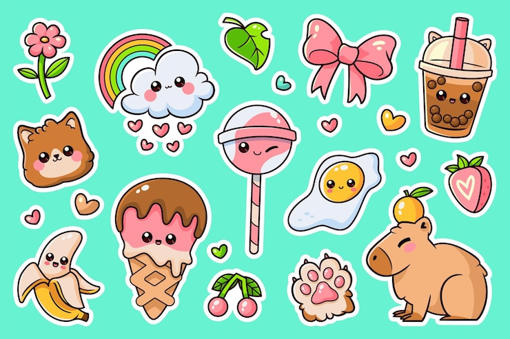 Vector colección de pegatinas kawaii muy bonitas