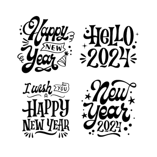 Vector colección de pegatinas de letras de año nuevo 2024.