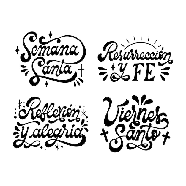 Vector colección de pegatinas con letras de la semana santa