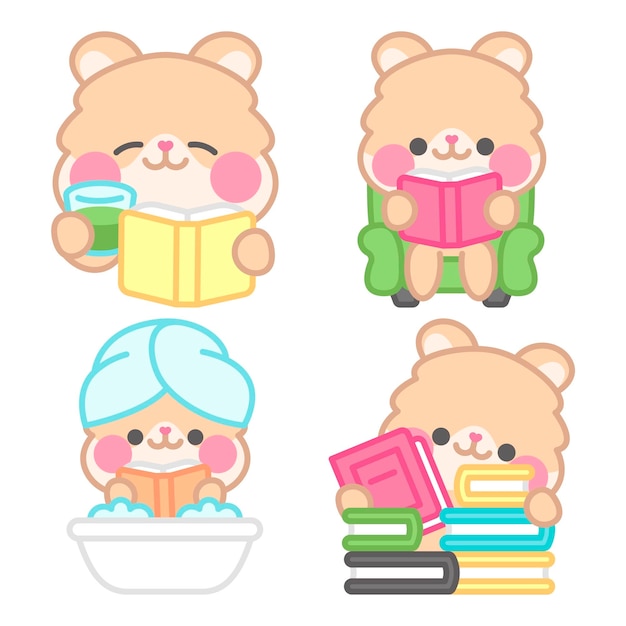 Colección de pegatinas de libros con el hámster kimchi