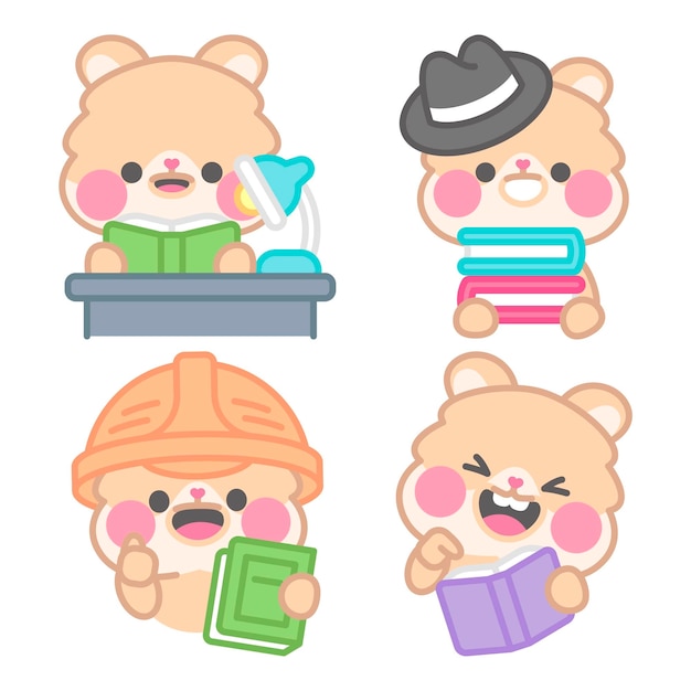 Colección de pegatinas de libros con el hámster kimchi