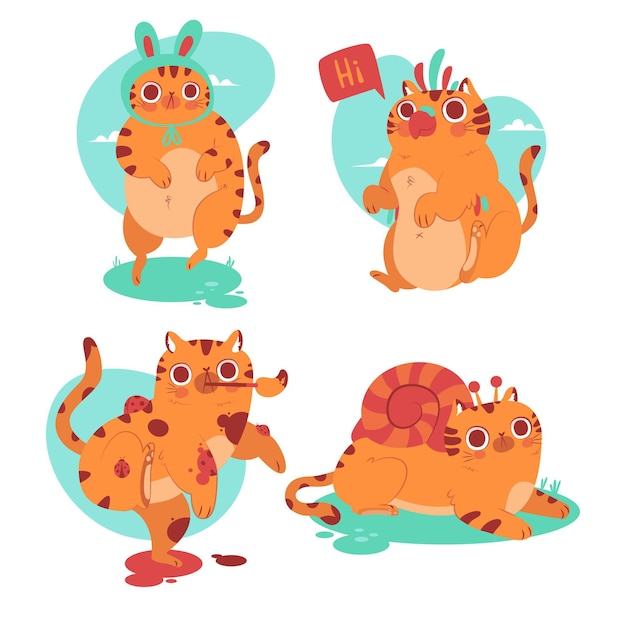 Colección de pegatinas de mascotas gato dibujadas a mano